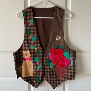 Dreamspinners Pot Full of Posies Cat Vest Handmade Size Large